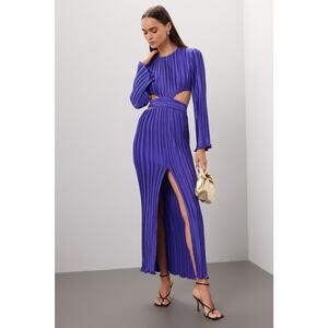 AIIFOS‎ Phillipa Gown Crinkle Maxi Dress Purple Cutout Long Slit Plisse Sz 8